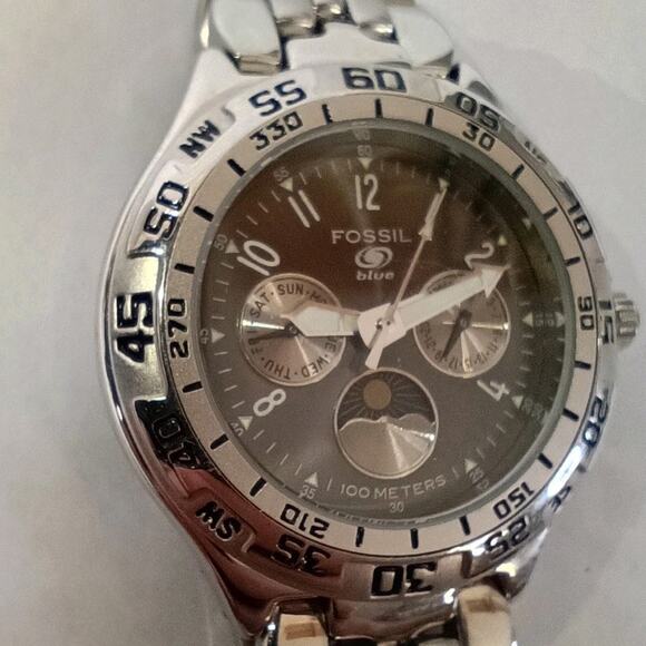 40mm Fossil BQ-8777 Blue Moonphase 1 Jewel Men's Quartz Wristwatch Japan Steel - Picture 8 of 16